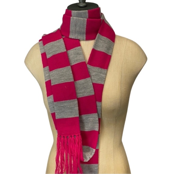 EXTRA LONG SKINNY HOT PINK & GRAY SCARF - Picture 1 of 5
